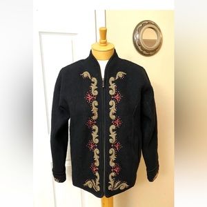 Icelandic Designs 100% Wool Zip Up Cardigan Jacket Black Womans sz  Small